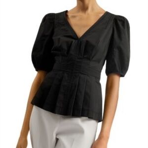 TED BAKER BLACK BURDUR STITCH DETAIL PUFF SLEEVES TOP SIZE 2
